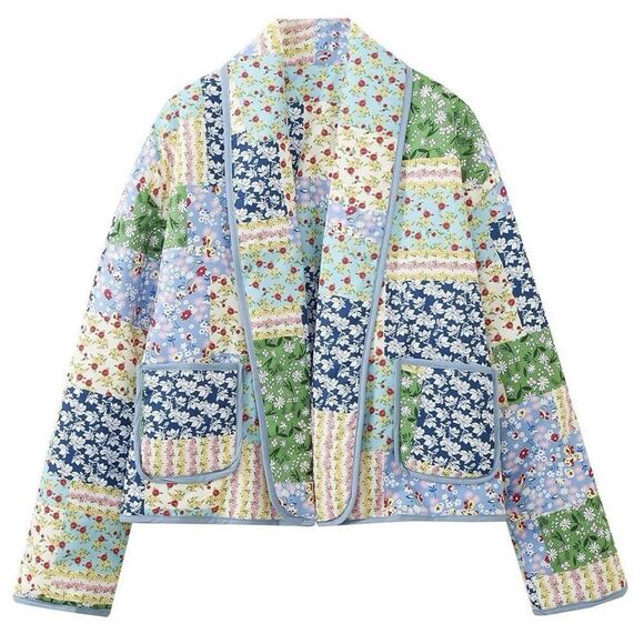 Womens Quilted Floral Patchwork Jacket XL Multicolor Granny Cottagecore Boho NWT - Picture 1 of 10